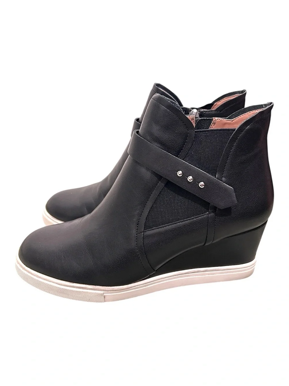 Linea Paolo Freshton Wedge Heel Side Zip Sneaker Boot Black Size 8.5